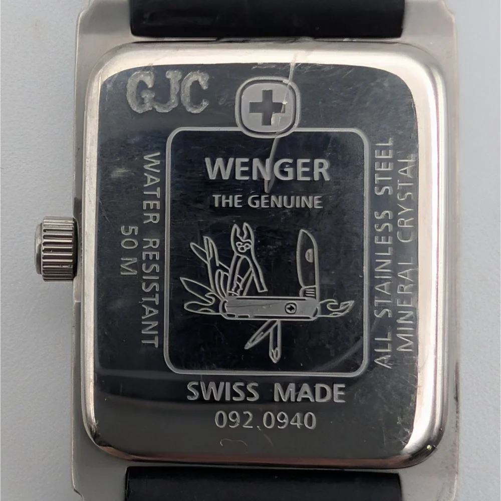 Wenger SMT Design Watch Women 6.5 Black Grey Swiss Made‎ Rectangular 092.0940